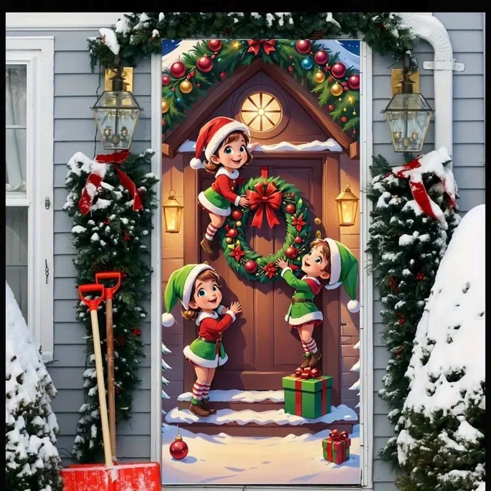 Festive Holiday Door Mural with Elves